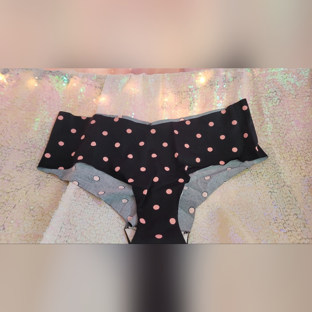 5/$40🛍 Victoria's Secret Black Pink Polka Dot Cheeky Panty NWOT